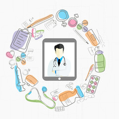 Sticker - Concept of Health and Medical with doctor.