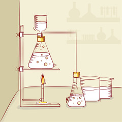 Sticker - Laboratory equipments with liquids.