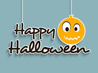 Sticker - Stylish text design with pumpkin for Halloween party celebration.