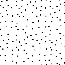 Polka Dot Seamless Vector Pattern Black Background. White And Black Polka Dots Background. Chaotic Elements. Abstract Geometric Shape Texture. Design Template For Wallpaper,wrapping, Textile. 