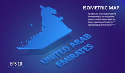 Sticker - Isometric map of the United Arab Emirates. Stylized flat map of the country on blue background. Modern isometric 3d location map with place for text or description. 3D concept for infographic. EPS 10.