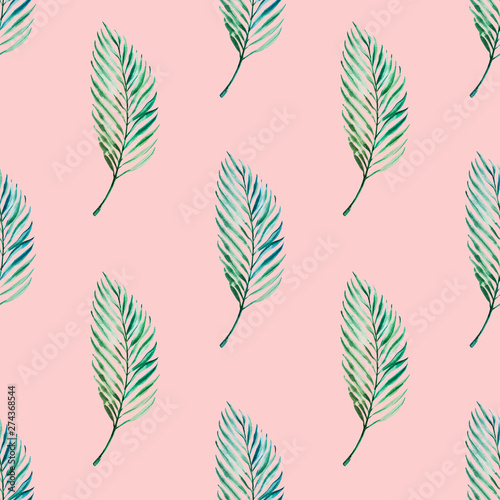 Seamless pattern from tropical leaves. Palm. Watercolor painting. Exotic plan...