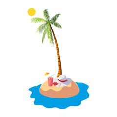 Sticker - summer beach with palm and female hat scene