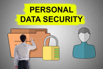 Wall Mural - Personal data security concept drawn by a man