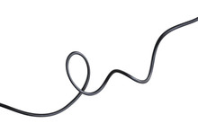 Electric Black Wire Cable Curled Shaped Isolate On White Background