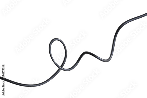 Fotomural electric black wire cable curled shaped isolate on white background