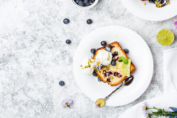 Wall Mural - Homemade fresh blueberry butter cake with lime