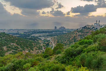 Wall Mural - Sunset view Carmel coast, Siach valley and  Mahmud mosque, Haifa