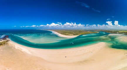 Wall Mural - Drone view of Elliott Heads Beach and River, Queensland, Australia