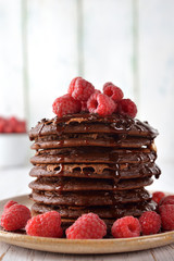 Poster - Chocolate pancakes with raspberries