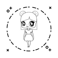 Sticker - cute little doll in frame circular