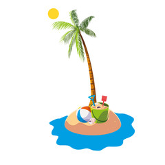 Sticker - summer beach with palm and balloon plastic toy scene