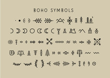 Vector Set Of Line Art Symbols For Logo Design And Lettering In Boho Style