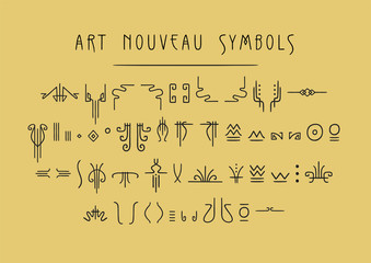 Poster - Vector set of line art symbols for logo design and lettering in Art Deco style
