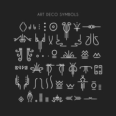 Poster - Vector set of line art symbols for logo design and lettering in Art Deco style