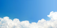 Beautiful Panorama Blue Sky With Cloudy Background And Texture. Copy Space For Text.