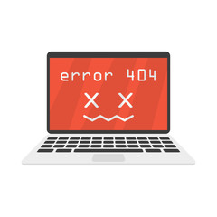 Poster - laptop web error 404 in flat style, vector