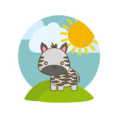 Sticker - cute zebra animal in landscape natural