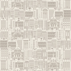 Poster - Vector seamless pattern with old hand drawn houses in retro style. Cityscape background, can be used as wallpaper, wrapping paper, textile, fabric