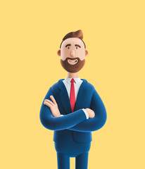 Portrait of a handsome cartoon character. 3d illustration on yellow background