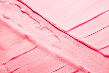 Wall Mural - Pink acrylic paint. Art abstract background. Closeup of crossed brushstrokes texture surface.