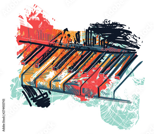 Fototapeta fortepian  streszczenie-klawiatura-fortepianu-w-stylu-szkic-akwarela-kolorowe-recznie-rysowane-sztuki-w-stylu-grunge-grunge
