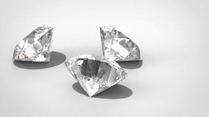 Luxury diamonds on whte backgrounds - clipping path. 3D rendering model