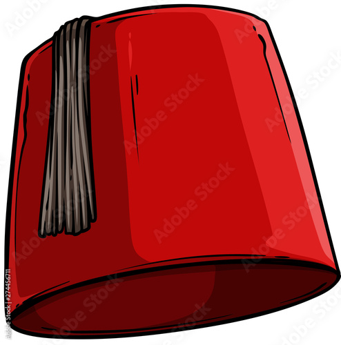 Cuadros en Lienzo Cartoon red Turkish hat fez with black tassel
