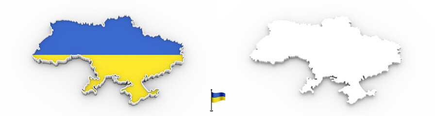 Wall Mural - 3D map of Ukraine white silhouette and flag