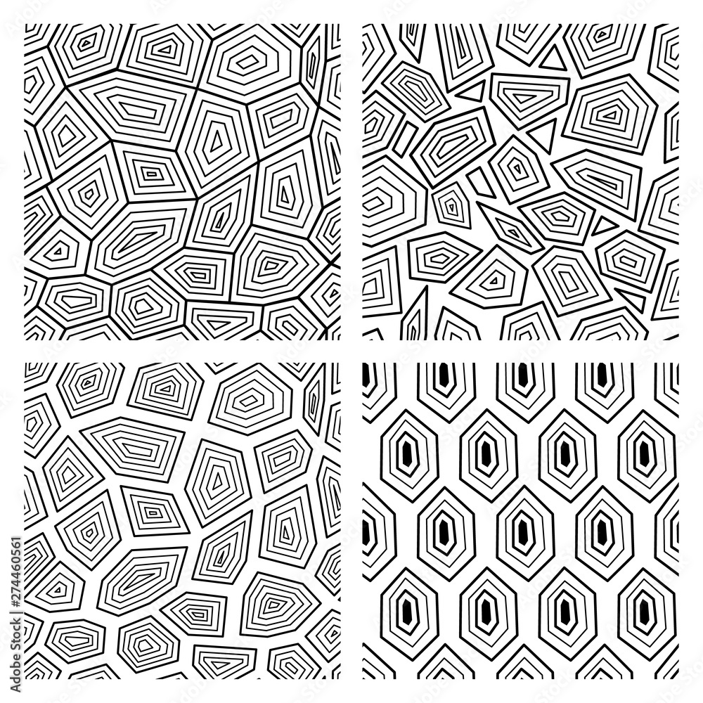 Geometric seamless art deco pattern of turtle shell vector illustration.
