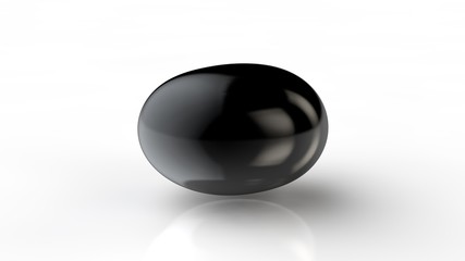 Poster - 3D illustration of an amorphous, stretched oil ball. Resin is deformed and dented. An example of plasticity and flexibility. 3D rendering of an abstract object on a white reflective background.