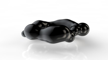 Poster - 3D illustration of amorphous black drops of different shapes in space on a white reflective background. Abstract image for screensavers and background. 3D rendering of a futuristic object.