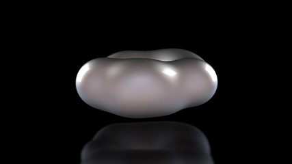 Poster - 3D illustration of an amorphous, stretched body. The substance is deformed and dented. An example of plasticity and flexibility. 3D rendering of an abstract object on a black reflective background.