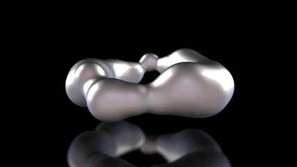 Poster - 3d illustration of amorphous white drops of different shapes in space on a black reflective backgrou