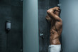 © sutulastock - Sexy muscular man with naked torso in shower. Bodybuilder. Mature content
