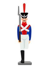Vintage Figure Of A Military Tin Soldier. Retro Toy. Flat Vector Illustration