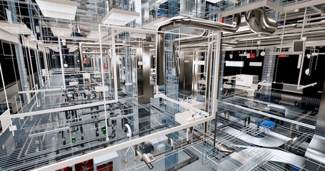 Fototapete - Visualization of the concept of BIM model utilities of the building