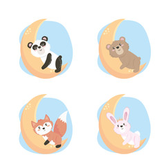 Sticker - set of cute wild animals in the moon