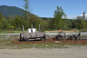 TWO OLD FARM WAGONS NEAR SALMON ARM BC