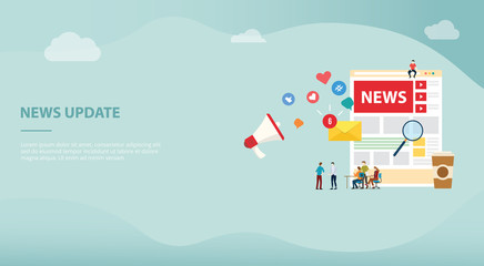 Poster - news update concept with team people and website page design and notifications for website landing h
