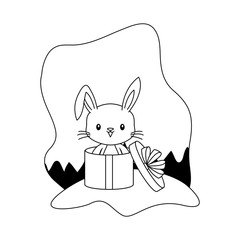 Sticker - cute rabbit animal in gift box