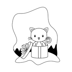 Sticker - cute cat animal in gift box