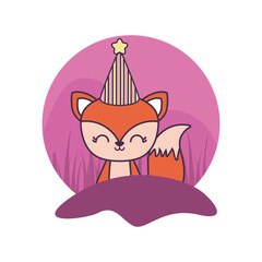 Sticker - cute fox animal with hat party