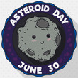 Cute Asteroid in a Button for Asteroid Day Celebration, Vector Illustration