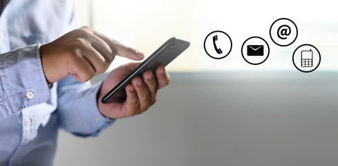 Poster - Social media,social network concept with smart phone  man phone with social media network diagram