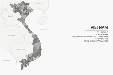Wall Mural - vector map of vietnam. asia country map. vietnam detailed map.