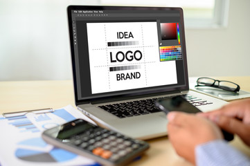 Aufkleber - Creative Designer Graphic at work. , Illustrator Graphic designer working digital tablet and computer Color swatch samples