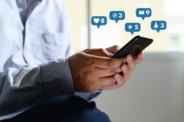 Poster - Social media,social network concept with smart phone  man phone with social media network diagram