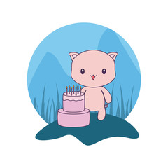 Canvas Print - cute piggy animal with cake of birthday