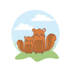 Wall Mural - cute chipmunks animals in landscape